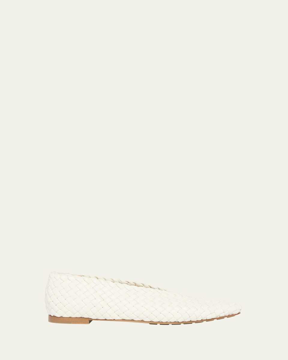 Mini Lido Intrecciato Leather Ballerina Flats
